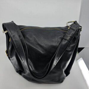 Marino Orlandi Black Leather Hobo Shoulder Bag Gold Hardware Made in Italy
